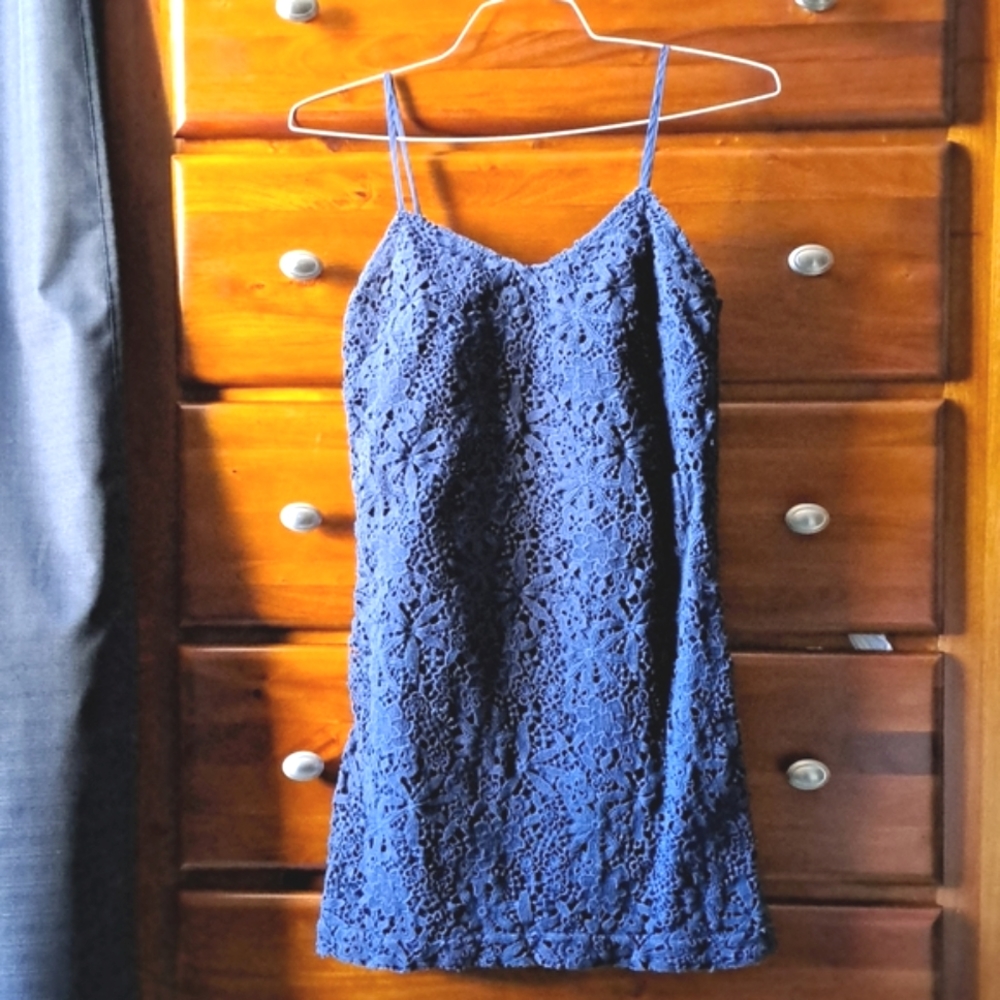 J Crew Sleeveless Dress, Crochet cotton, blue, small